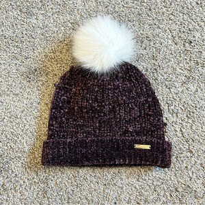 Sweaty Betty Purple Soft Knit White Pom Pom Beanie OS